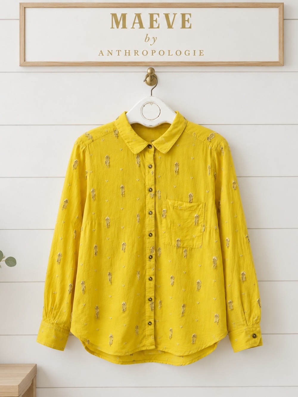 MAEVE Yellow Pineapple Embroidered Shirt Size 14